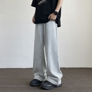 复古牛仔裤男潮牌泼墨宽松阔腿长裤高街直筒裤子K880-特批-40图片