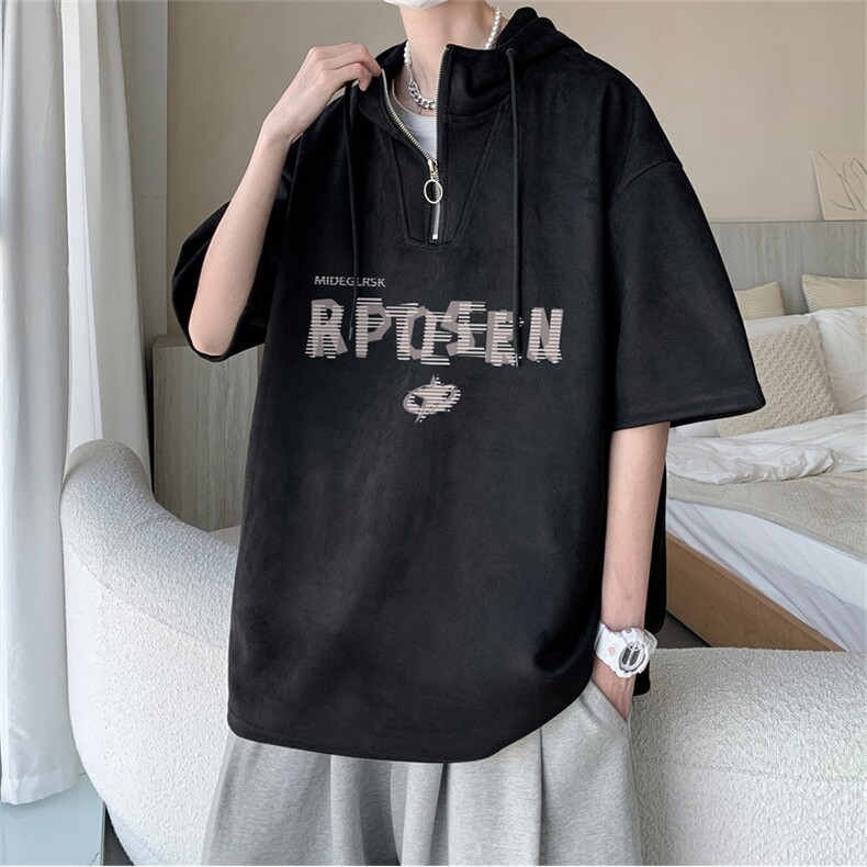 数据款！夏季麂皮绒连帽短袖潮流半袖T恤RTM3364-p50控78图片