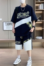 港风套装男休闲宽松冰丝青年圆领短袖T恤短裤两件套-JZ503-P51，男装牛仔裤，星座310B