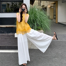 韩系蕾丝拼接背心套装女2025夏季新款时尚休闲阔腿裤百搭两件套，女装套装/套裙，蝶眷