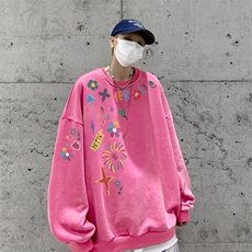 美式潮牌重磅水洗做旧圆领卫衣力推大码男XZ517A-BK5555-P58，男装卫衣，星座517A