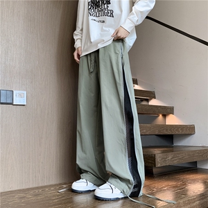 直播秋冬侧拉链透气网布休闲裤男宽松速干裤伞兵裤K10130-P35图片