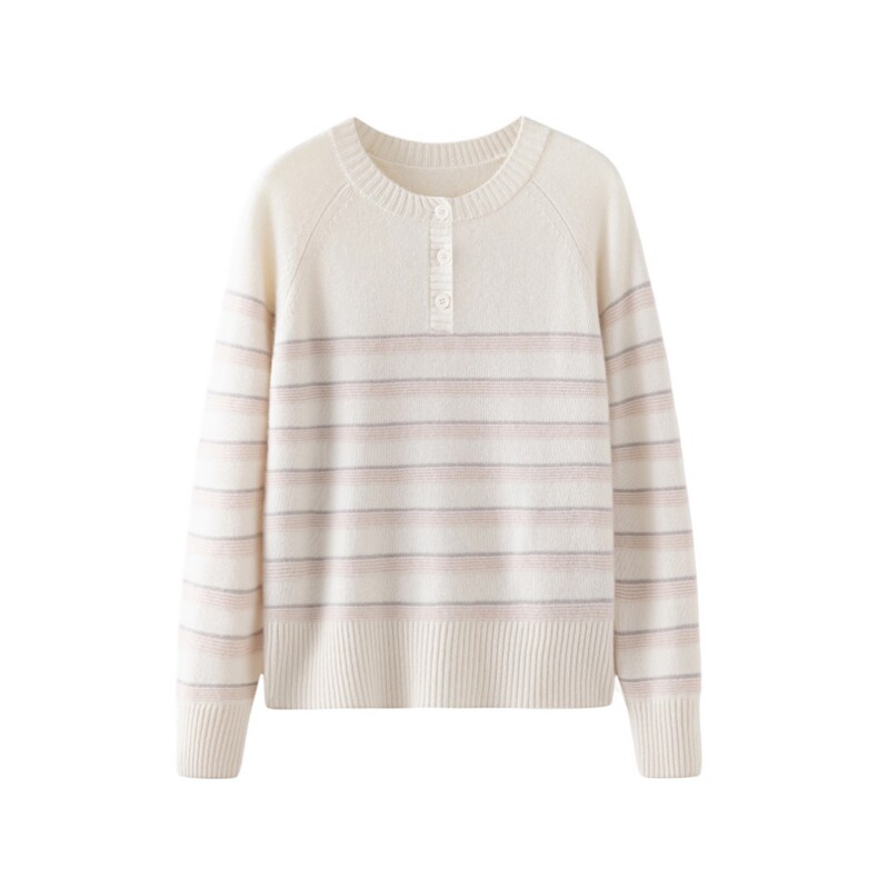 2025年秋季时尚百搭通勤简约休闲加厚圆领条纹，女装羊绒衫，轩妮羊绒
