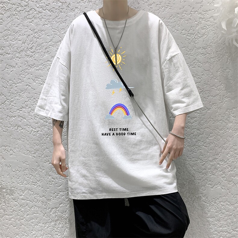 YT26141-P30亚短袖t恤男大码五分袖男宽松七分袖港风模特,男装T恤,电商A040