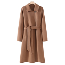 2025年秋季新款百搭女士POLO领系带长袖羊毛大衣，女装双面呢大衣，鹿展羊绒大衣