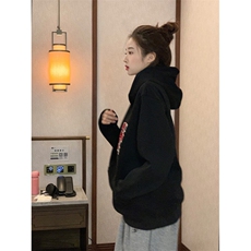 EE166-P75华棉加绒加厚卫衣女秋冬宽松设计感刺绣连帽保暖上衣，男装卫衣，星座911-3