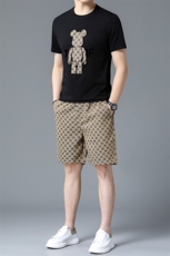 夏季男式短袖短裤透气两件套运动休闲圆领修身t恤套装，男装休闲套装，电商B360