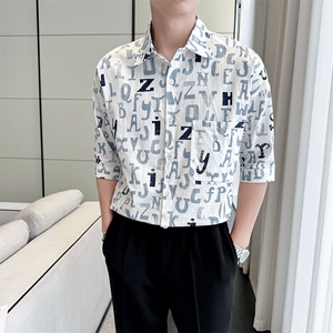 2025春季新款衬衫 男士轻奢印花七分袖衬衫打底上衣901-C41P58图片