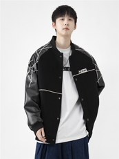 精品秋冬装飞行棒球服男女夹克毛呢拼皮刺绣轻熟JK1701-P115港风B，男装夹克，星座401