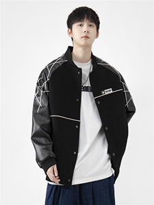 精品秋冬装飞行棒球服男女夹克毛呢拼皮刺绣轻熟JK1701-P115港风B图片