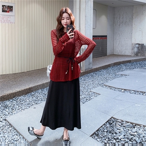 镂空罩衫叠穿甜美连衣裙两件套女春秋2025新款吊带裙法式气质优雅图片