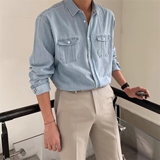 美式复古牛仔衬衫男2026春季新款多口袋宽松休闲衬衣外套CS912，男装衬衫，星座208-5