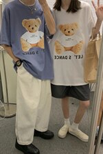 夏季情侣装印花可爱小熊短袖T恤学生卡通四色上衣A071-5506-P25，男装T恤，电商A071