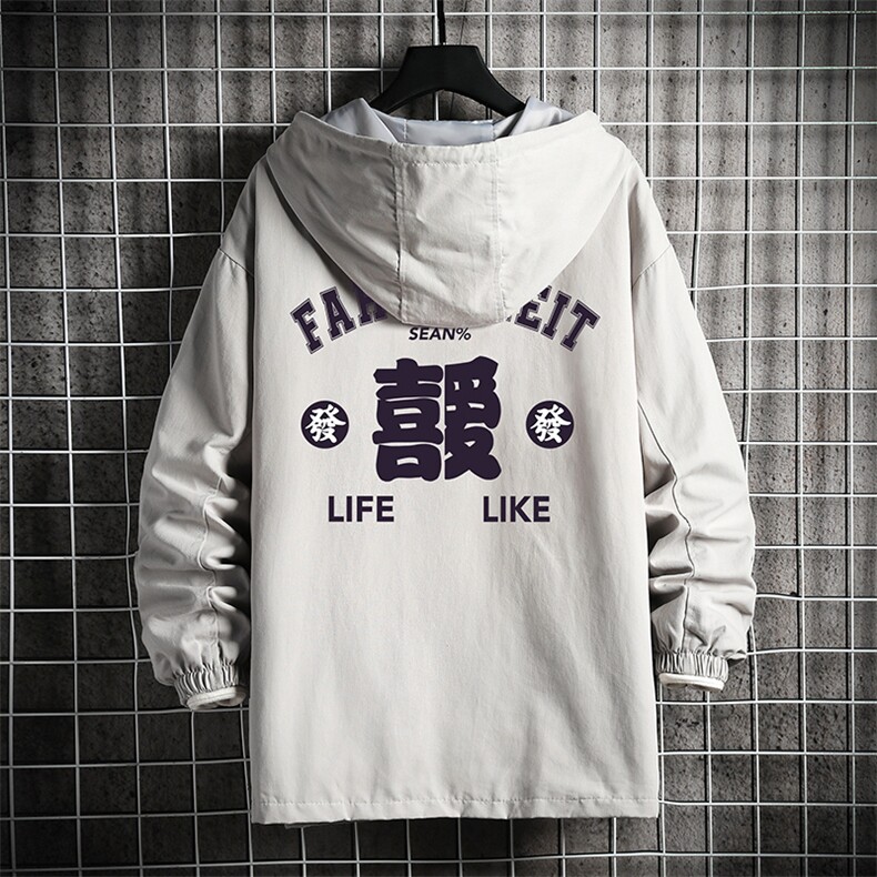 JK41256-P85 纯棉连帽夹克男士大码工装男上衣外套 网格挂拍图片