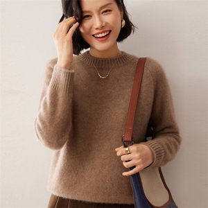 2025秋冬新款35%山羊绒女士5针三股加厚圆领羊绒衫图片