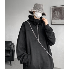 麂皮绒卫衣连帽M~8XL大码宽松美式重磅半拉链帽衫外套WY9102/P68，女装短外套，电商B238