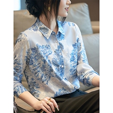 2025年夏季修身型常规百搭七分袖POLO领胡姬彩真丝衬衫，女装衬衫，帝知娇羊绒