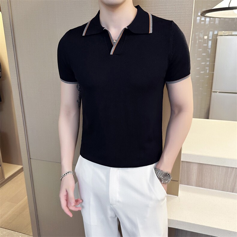 2024夏季新款修身翻领纯色针织衫毛衣打底POLO衫男M23-p45,男装针织衫/毛衣,电商D303