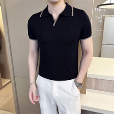2024夏季新款修身翻领纯色针织衫毛衣打底POLO衫男M23-p45，男装针织衫/毛衣，电商D303