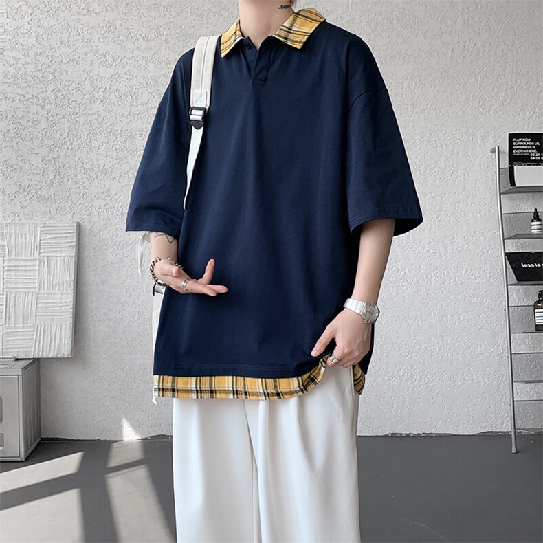 短袖男夏季新款港风宽松假两件体恤上衣DX3302-P32,男装T恤,星座214-3