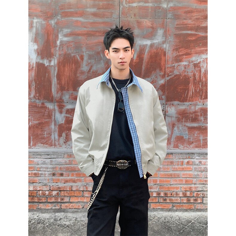 2026春季新款港风格子假两件夹克外套男J6506-特P60建议零售价148,男装夹克,电商A001