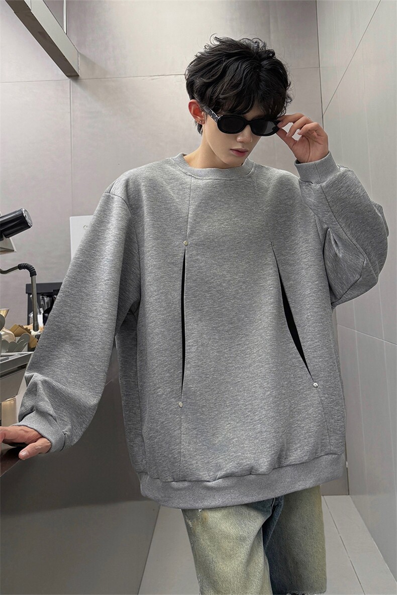 WY10152-特P45控78小众撞色拼接破缝假两件大码男大码情侣卫衣,男装卫衣,电商A059