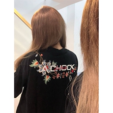 H0785-P35热熔工艺前后刺绣螺纹领+包边拉肩情侣款短袖T恤，女装T恤，星座617A-2