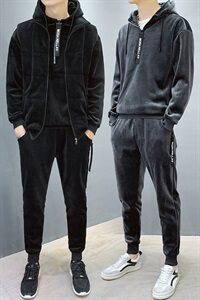 冬季金丝绒卫衣套装男 加绒三件套潮流休闲运动外套DS304T图片