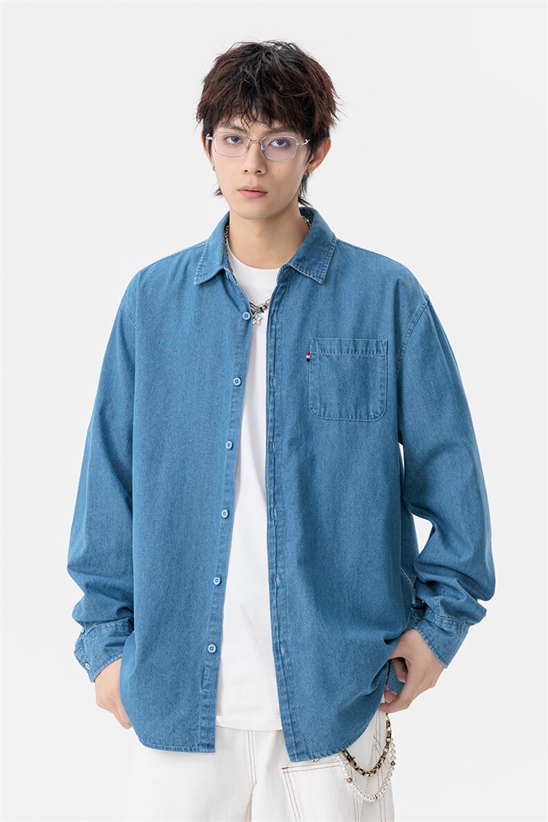 新款(跨境货源）长袖牛仔衬衫男宽松休闲外套,男装衬衫,星座1107-1