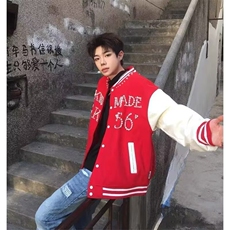 美式珍珠刺绣拼接撞色棒球服外套男女春季情侣休闲宽松夹克JKT77，男装夹克，星座516A