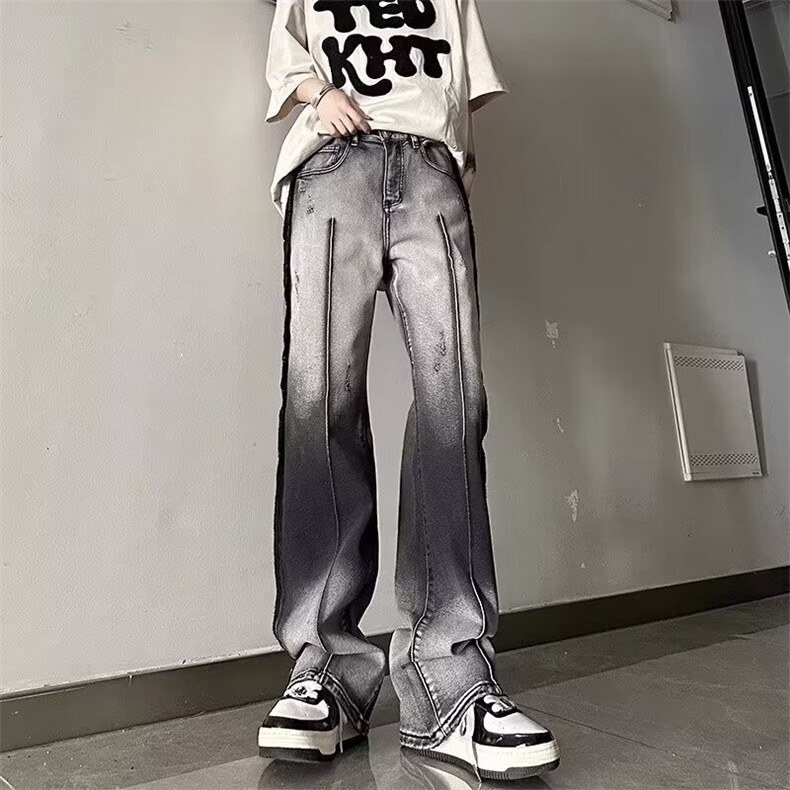 网络图现货！cleanfit毛边牛仔裤高街渐变修身微喇直筒RT1702-P60,男装牛仔裤,星座1005-6