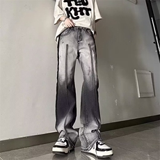 网络图现货！cleanfit毛边牛仔裤高街渐变修身微喇直筒RT1702-P60，男装牛仔裤，星座1005-6