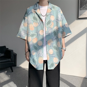 8XL-M 冰丝凉感衬衣垂感透气复古花纹宽松男五分袖短袖衬衫CS526图片