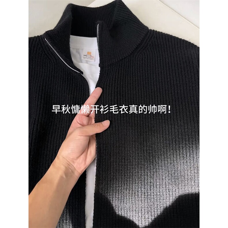 重磅秋冬北极绒双拉链毛衣开衫美式复古休闲慵懒风宽松针织衫外套,男装针织衫/毛衣,电商A486