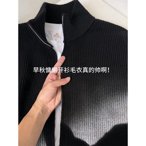 重磅秋冬北极绒双拉链毛衣开衫美式复古休闲慵懒风宽松针织衫外套图片