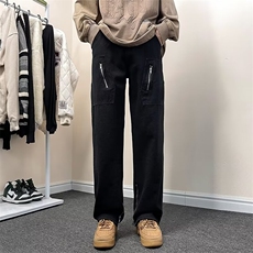 美式工装裤男春季高街潮牌设计感拉链裤子宽松阔腿N412-P47，男装牛仔裤，星座1109-3