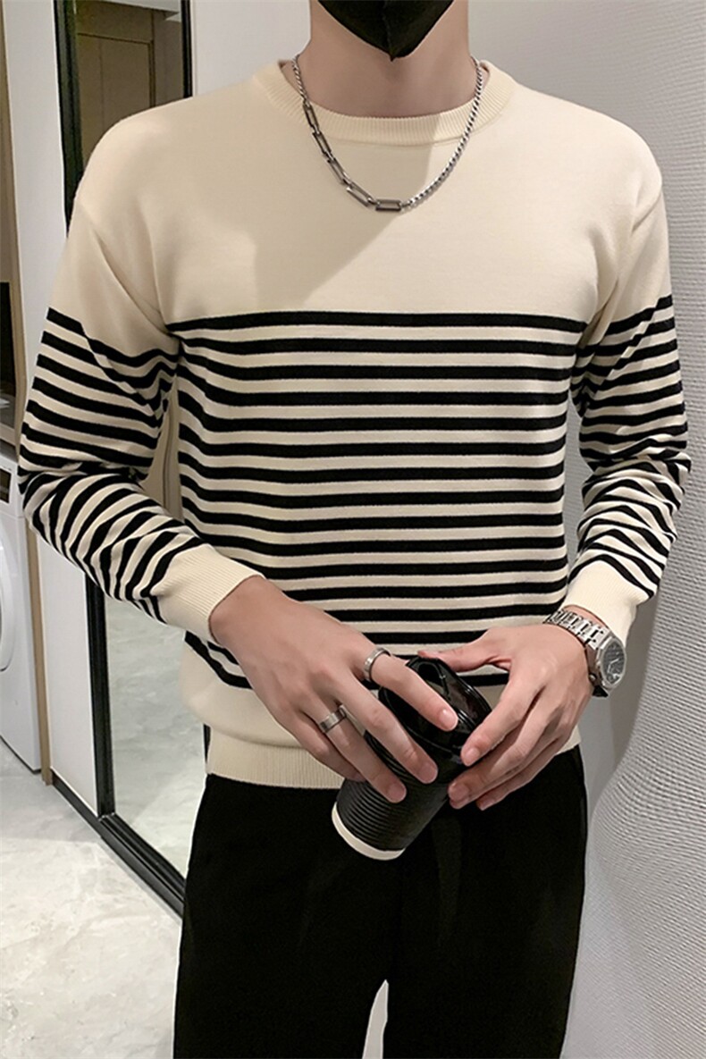 小伙风~2026秋季新款圆领套头条纹针织打底衫休闲外套M025/P55,男装T恤,电商B331