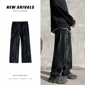 炸街牛仔裤男嘻哈hiphop高街阔腿宽松直筒裤潮流痞帅裤NK508-p40图片