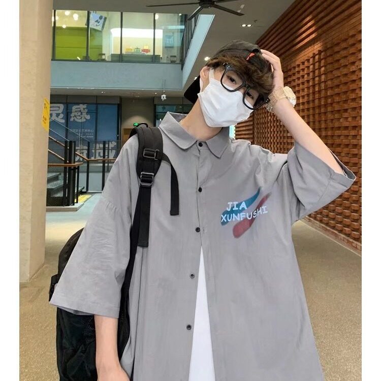 cityboy复古衬衫男夏季薄款潮流短袖衬衣设计感小众阿美咔叽外套图片
