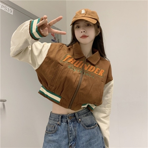 设计感小众复古美式刺绣短款棒球服辣妹薄款外套女E654-P65
