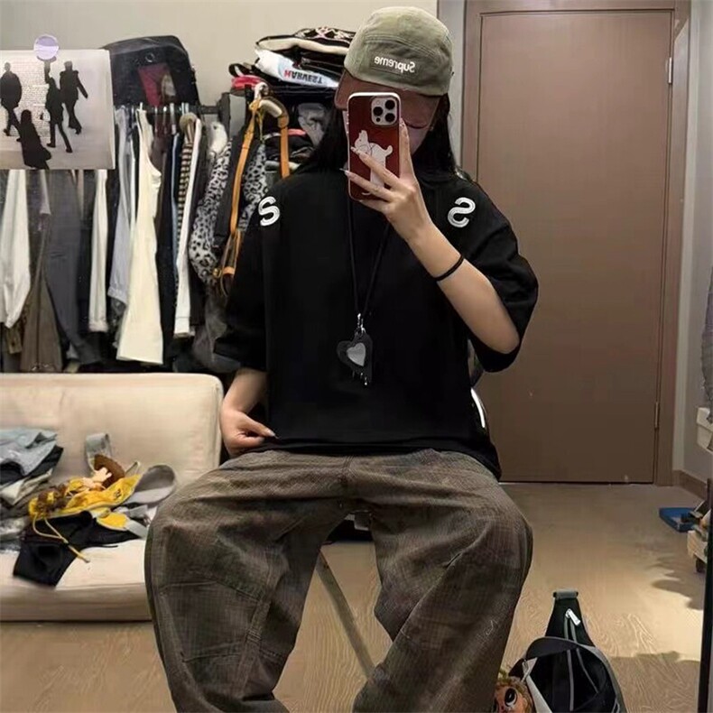 万针全刺绣工艺抖音得物高品质260克重磅纯棉双纱美式高街短袖T恤,男装T恤,电商A486