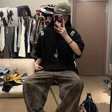 万针全刺绣工艺抖音得物高品质260克重磅纯棉双纱美式高街短袖T恤，男装T恤，电商A486