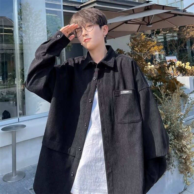 美式灯芯绒长袖衬衫男春秋季2026新款潮牌衬衣痞帅休闲高级感图片