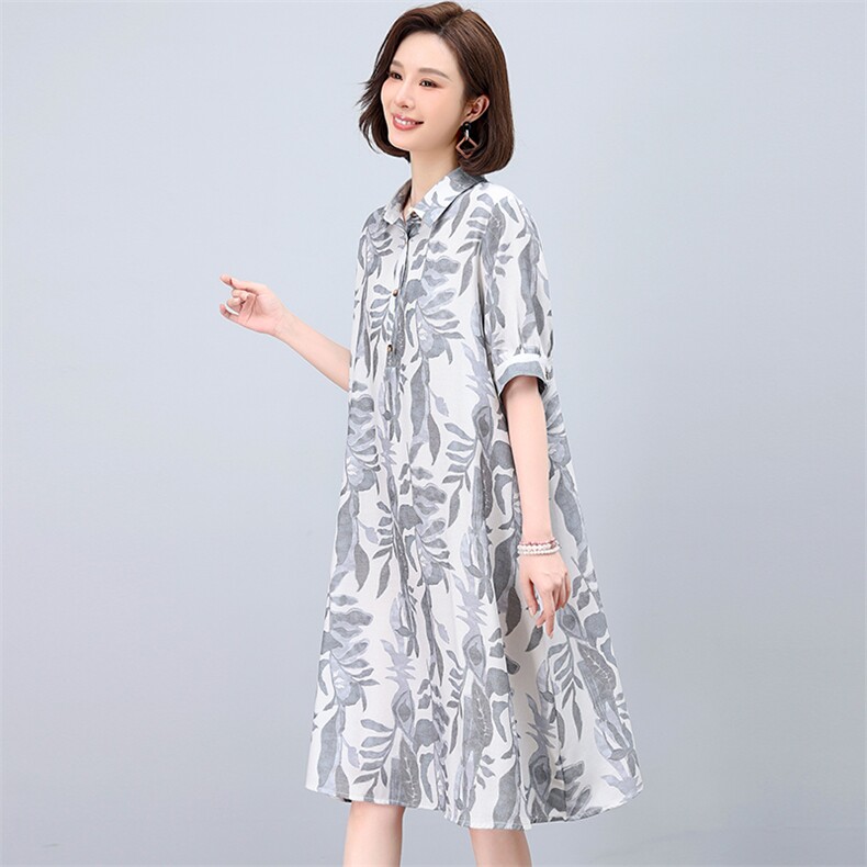 莱赛尔天丝亚麻连衣裙2025新款夏季穿搭宽松大码显瘦气质妈妈裙子,女装连衣裙,独衣靓
