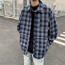 青少年衬衫男春秋格子长袖衬衣男美式复古外套，男装衬衫，星座410-6（原星座1304-1）
