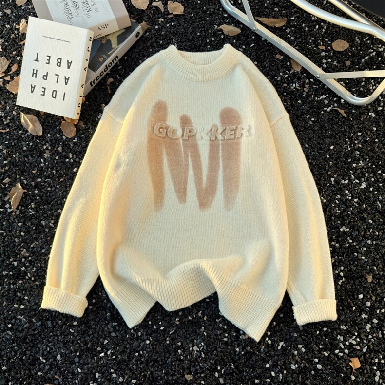 M8176/P65秋冬个性字母圆领毛衣潮流宽松针织衫卫衣美式高街休闲,男装针织衫/毛衣,电商A141