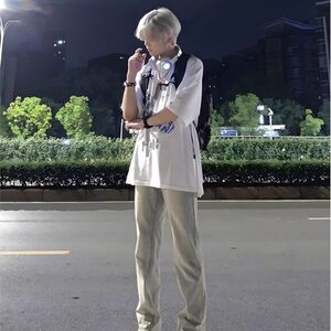 美式高街vibe复古水洗做旧黄泥染拉链开叉牛仔裤男直筒微喇长裤子图片