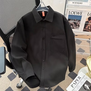 高级感休闲纯色口袋衬衫长袖垫肩简约韩版宽松痞帅衬衣CSH592