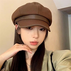 2025秋冬季鸭舌帽子女黑色休闲复古画家贝雷帽显脸小云朵八角帽，帽子，泰合衣坊