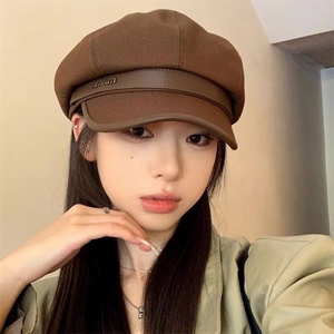 2025秋冬季鸭舌帽子女黑色休闲复古画家贝雷帽显脸小云朵八角帽图片